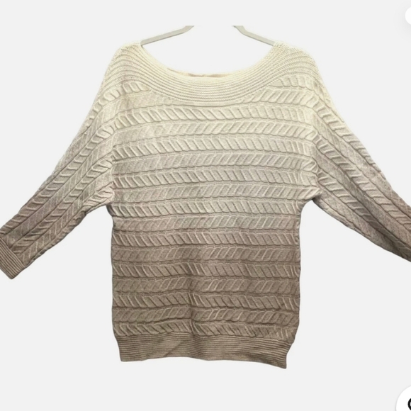 New York & Company Cream Crew Neck Sweater with Ribbed Cable Knit - Picture 1 of 5